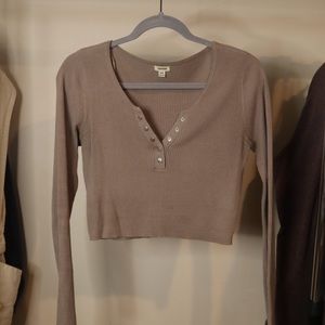 Cropped 1/4 Button Long Sleeve